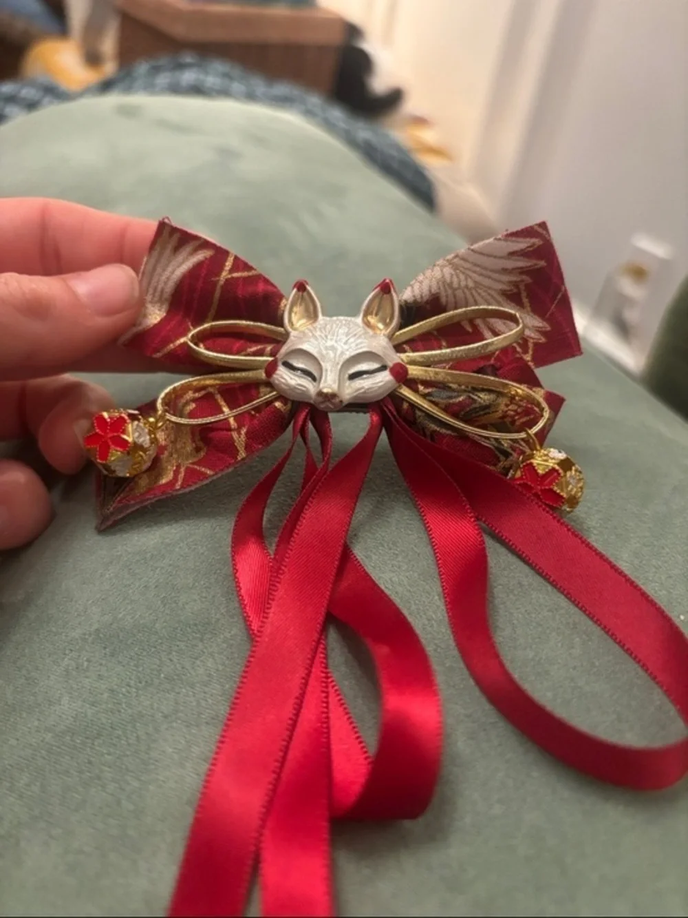 Red Ribbon Fox/cat Bow Hair Clip
